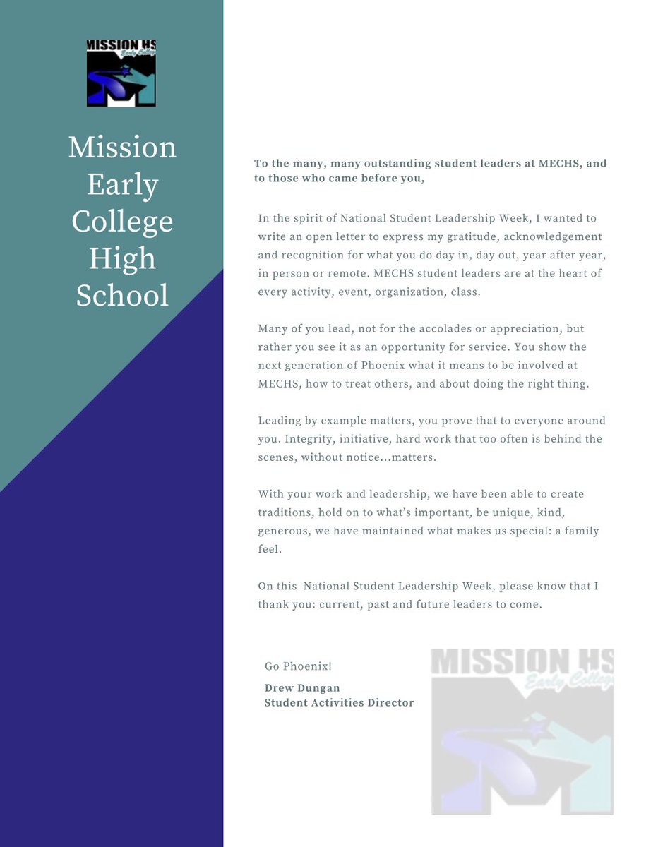 In honor of National Student Leadership Week, an open letter for our outstanding #PhoenixFamily leaders, present, past, future. Once a Phoenix, Always a Phoenix! #TeamSISD