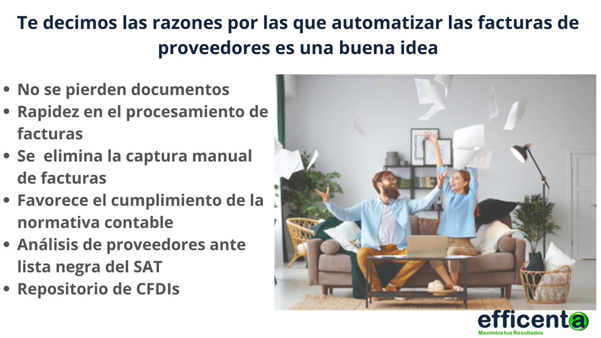 efficenta's tweet image. Conoce algunos de los tantos beneficios de incorporar un Portal de Recepción de Facturas.

Haz clic aquí: lnkd.in/dgYYEMX

#facturas #facturaelectronica #softwaredegestindeproyectos #SAT #empresa