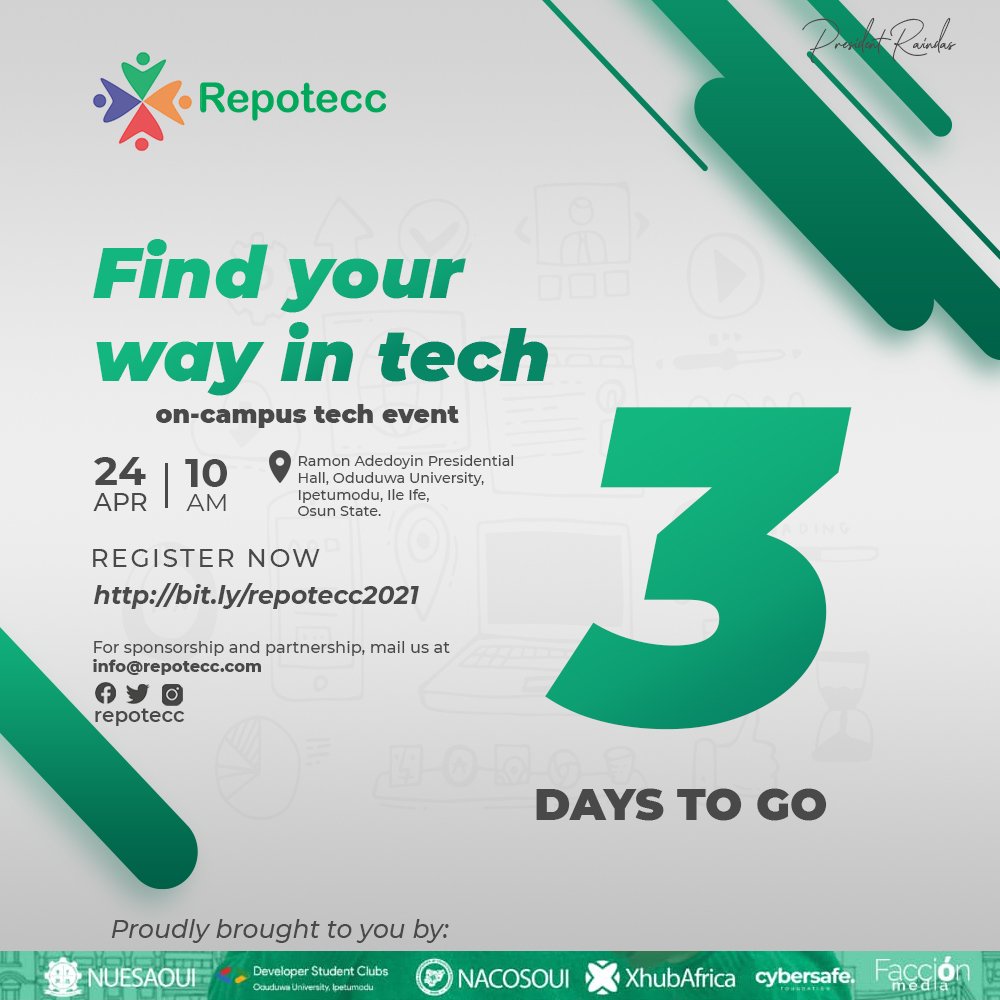 RepoTecc's tweet photo. Countdown
#FindYourWayInTech
@DscOui @Faccion3 https://t.co/oNqGeWBWZL