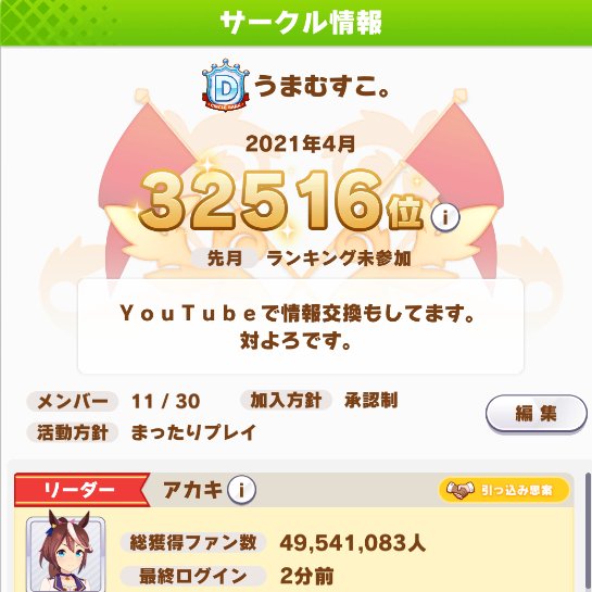 禿修羅アカキ 目指せ同接２００人 ウマ娘サークル募集してます ノルマとかないんで気軽にどうぞ ツイッターでワンクッションかけてくれたり リスナーだったら対応早いです T Co Tckfnnj6os Twitter