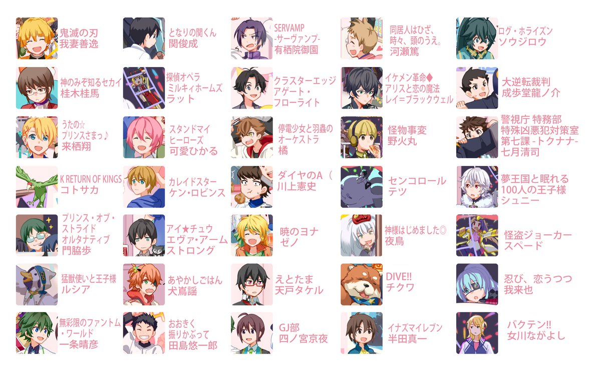すみません、入れ忘れてたキャラがいたので再投稿です。
キャラ似せがあまりできてなかったので描いたキャラクターまとめてみました。(誤字あったらごめんなさい)おまけで小ネタも。
こちらも見て楽しんでもらえたらと思います。 