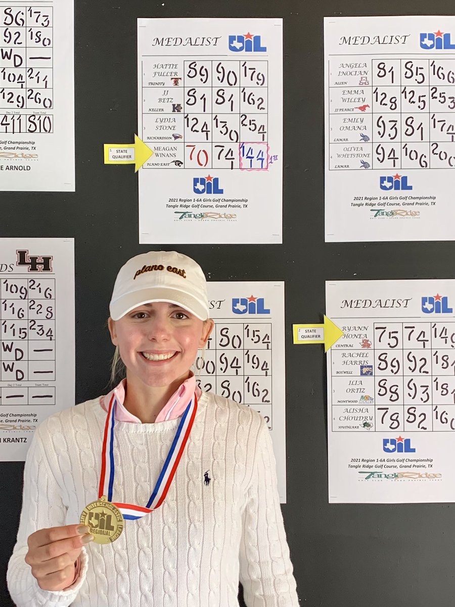Congratulations to @meamea_winans for winning the Region 1-6A Golf Tournament. Meagan fired rounds of 70-74. State Bound!