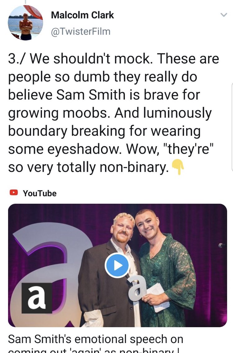 Here is an LGB Alliance leader, attacking Sam Smith for their body and for their non binary identity.