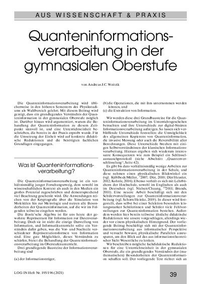 doebe.li/t26884 Journal-Artikel 'Quanteninformationsverarbeitung in der gymnasialen Oberstufe' neu im Biblionetz