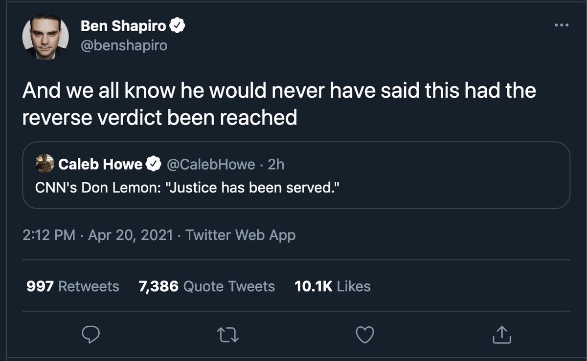aptly_engineerd's tweet photo. Ben Shapiro and Tomi Lahren being completely ubable to hide their disdain for Black people for even 15 minutes after a cop is convicted of killing one of us is extremely on brand for the white supremacist movements they fuel and profit from. https://t.co/3NcR20j8wv