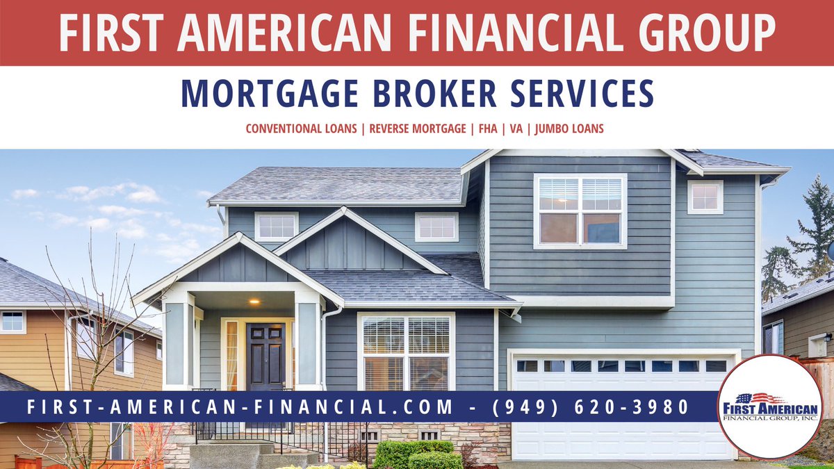 FirstAmericanFG's tweet photo. Mortgage Broker Services
Conventional Loans | Reverse Mortgage | FHA | VA | Jumbo Loans
-
Call for a FREE Consultation
(949) 620-3980
-
#mortgage #MortgageBroker #mortgages #mortgagebrokers #MortgageLoans #mortgagelife #mortgagelender #mortgagebanker #mortgagerates https://t.co/zcSLnLOfAq