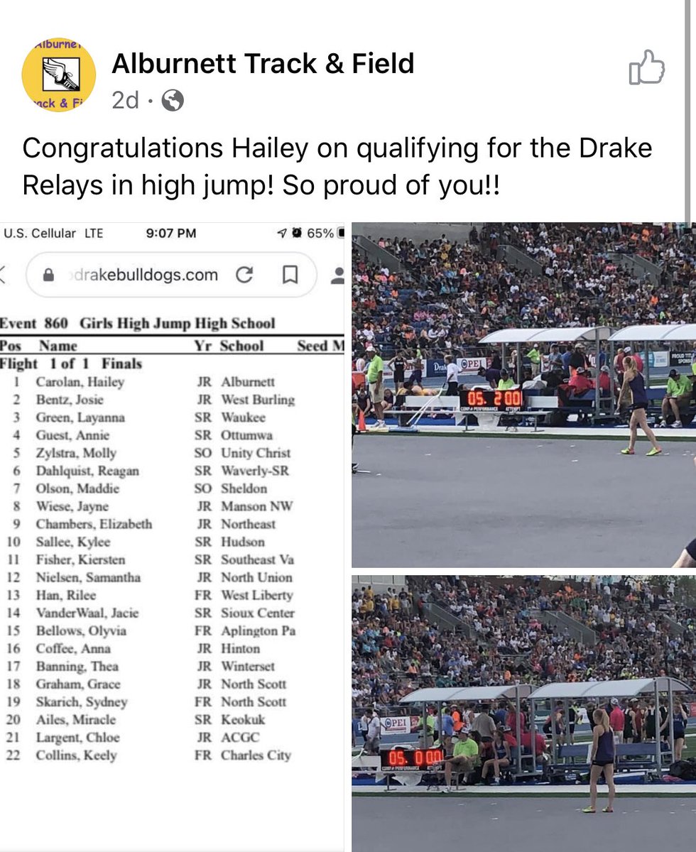 Huge shout out to junior Hailey, for qualifying for Drake relays in high jumps! #PirateProud #AHSPoms