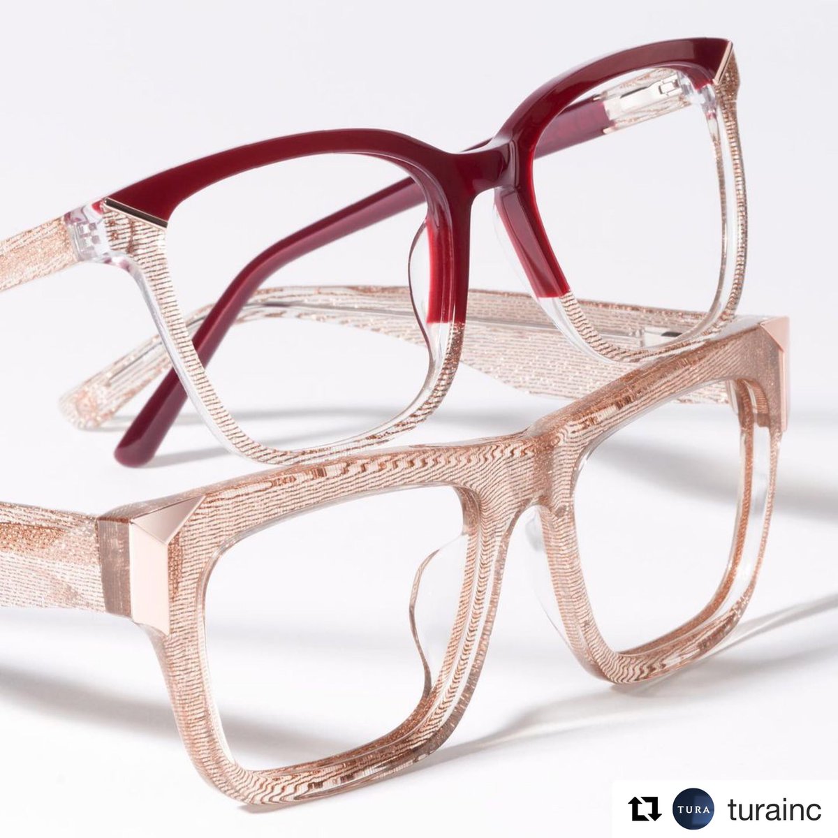 #lambstyle <a href="/turainc/">TURA INC.</a> 
・・・
Striking metal hardware and glitter fabric acetate will make you shine in any crowd 👑
Frames featured: LA084 BUR (top), LAUF081 RGD (bottom)