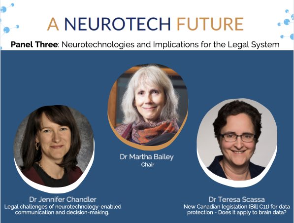 NTFuture's tweet image. 📢 Introducing our 3rd panel - on #legal dimensions &amp;amp; challenges raised by contemporary #neurotech &amp;amp; #braindata. Chaired by @drmarthabailey, this exciting panel features @jnfrchandler and @TeresaScassa. |@uOttawaTechLaw| @queensulaw |@QueensU_CNS|@queensuResearch|@QueensuMedia