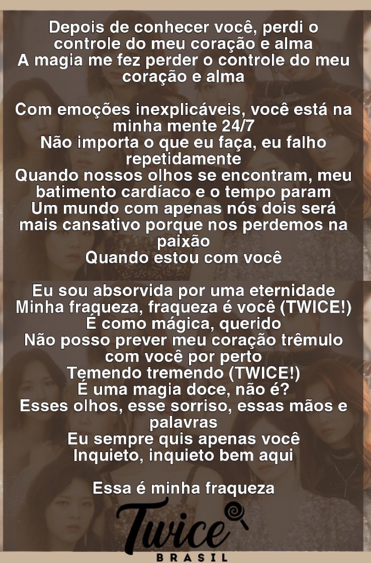 TWICE (NO) Brasil  Zone & Masterpiece on X: 🇧🇷 - Tradução da letra de  'Perfect World'. Não retire os créditos! #TWICE #트와이스 @JYPETWICE   / X