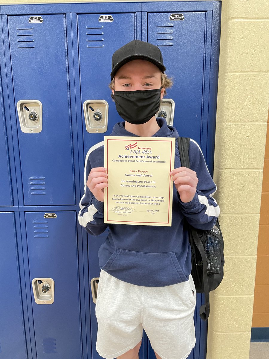 wcsSHSev's tweet photo. Congratulations Brian D for placing 2nd in FBLA State conference for coding and programming!  On to Nationals in June! ⁦@wcsSHSCTE⁩ https://t.co/s2JWHz36tw