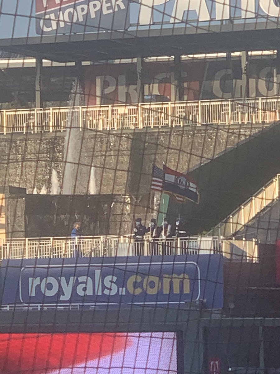 Robinson4kc's tweet photo. Came to @Royals to support the home team and @CentralHS_KCPS Color Guard #PresentColors @CrystalCalledIt is looking mighty fine in the Buck OβNeil legacy seat with her hubby and favorite American Marquis Everett #D3Strong and Jeffery got a foul ball #thanksSgt https://t.co/8ABYGZhDpw