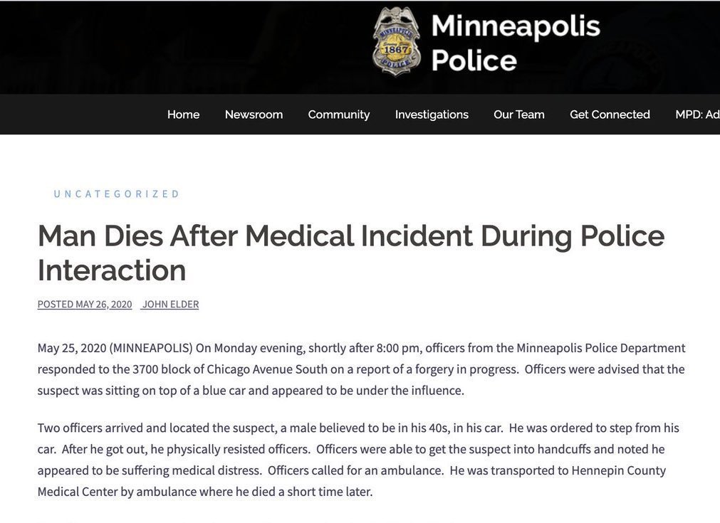 17 year old Darnella Frazier pulled out her phone and recorded George Floyd dying. Without her,this would’ve been the official record offered by the police-all lies! Thank you Darnella!!