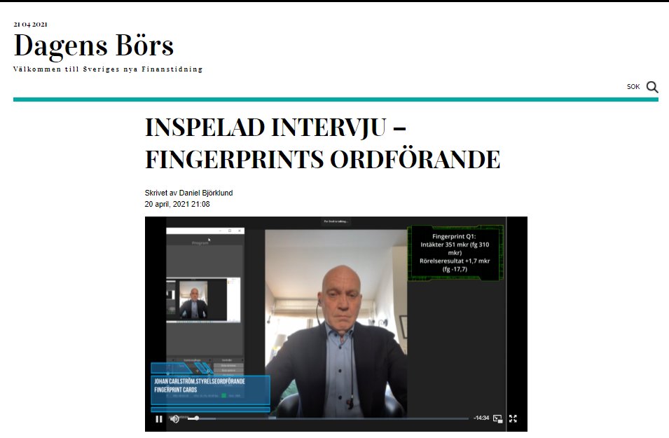 TradingEgde's tweet photo. LIVE ZOOM INTERVJU MED FINGERPRINT (Q1)
(inspelningen).
Dagens Börs bjuder på en intervju med Fingerprints styrelseordförande och huvudägare Johan Carlström, efter att bolaget släppt sin Q1 i förtid!
https://t.co/hDwi2US5Yx
. https://t.co/s9kUr8nuIz