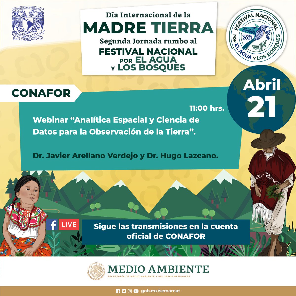 Te esperamos mañana en el segundo día de actividades en el marco del Día Internacional de la #MadreTierra y la 2ª Jornada rumbo al Festival Nacional por el Agua y los Bosques. 

Conoce los horarios aquí. 📅⏰👇🏽
#SomosMedioAmbiente