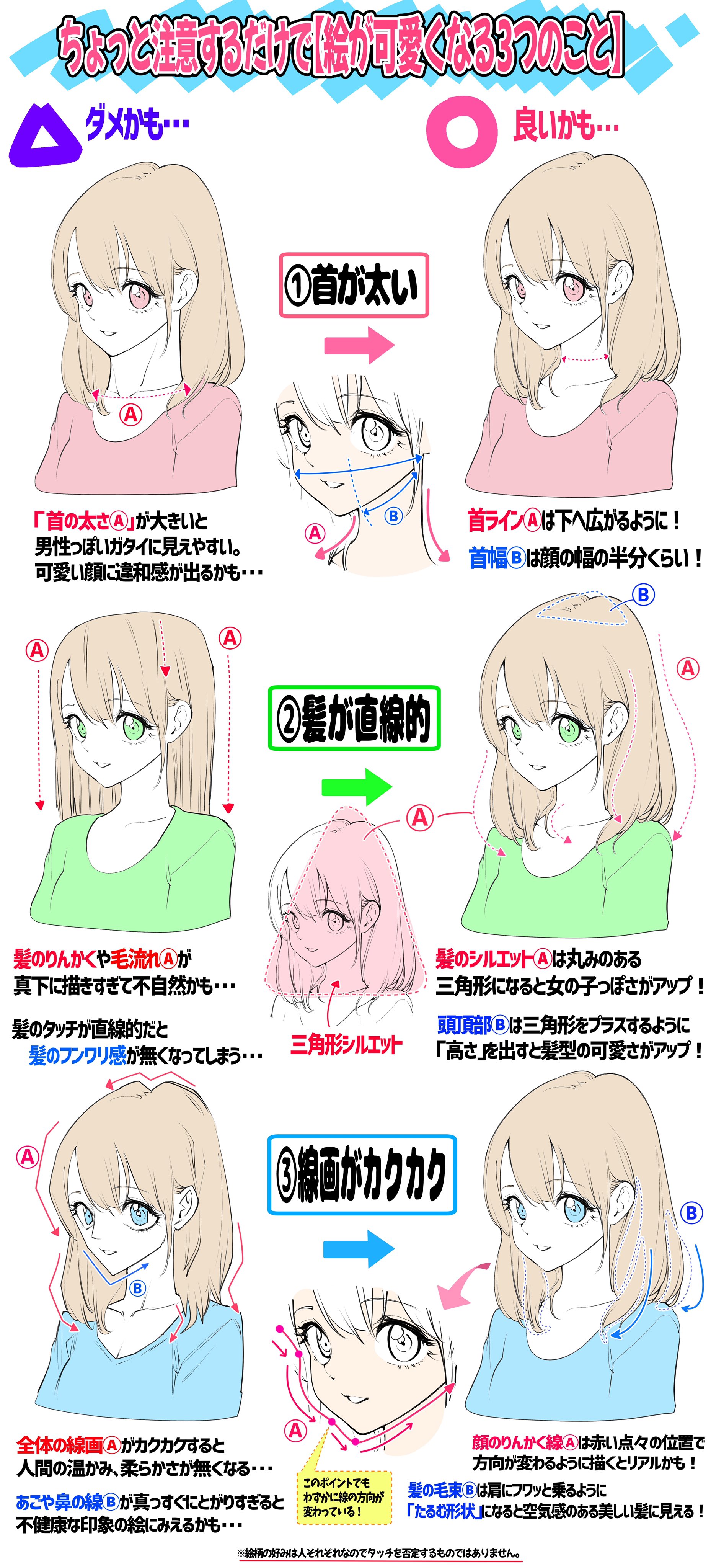 吉村拓也 イラスト講座 在 Twitter 上 ちょっと注意するだけで 絵が可愛くなる3つのデッサン技法 T Co Clzwdrxp7a Twitter