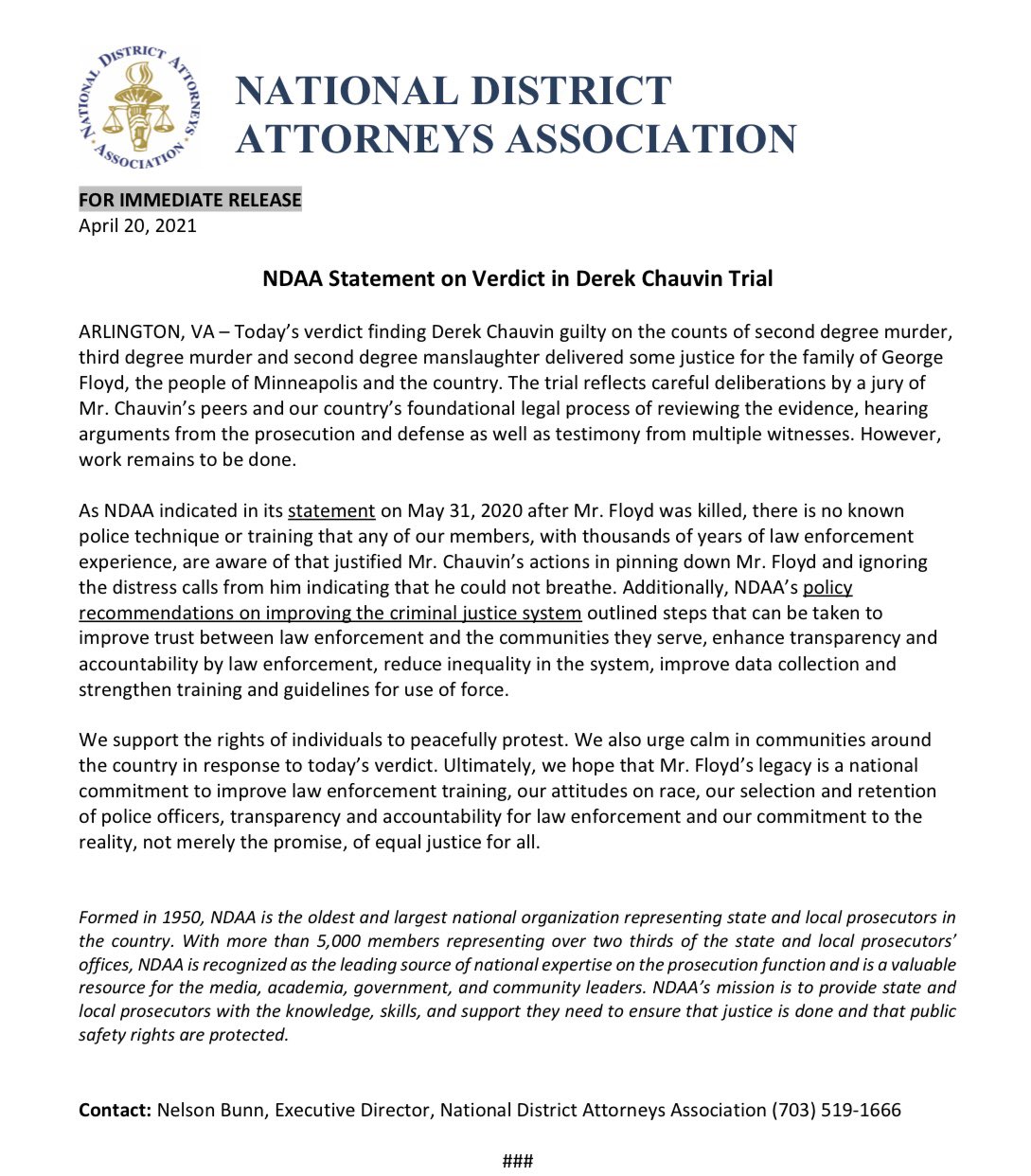 Ndaa Breaking We Issued A Statement Earlier This Evening Following The Verdict In The Trial Of Derek Chauvin While Some Accountability Was Delivered Today More Work Remains To Be Done