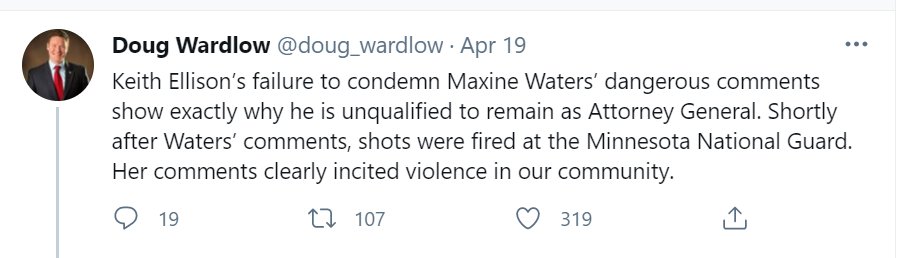 Wardlow did, however, tweet about Maxine Waters yesterday!
