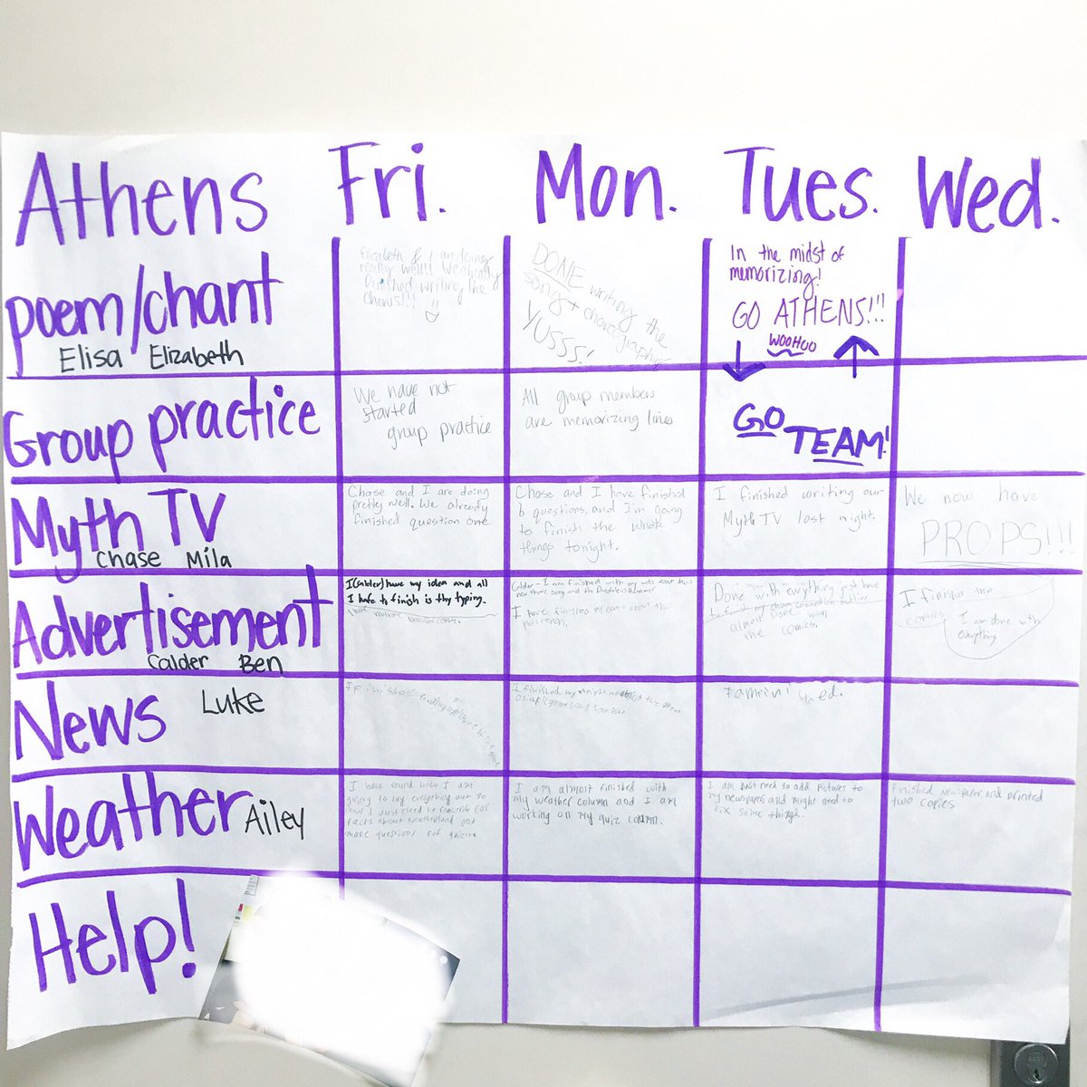 livethroughlit's tweet photo. Collaboration Calendar 🗓 

I enjoy using big sticky note calendars for collaborative projects, like Greek Olympics! Ss see workdays, deliverables and update their completion status at the end of each class period. Groups see each other’s progress = MOTIVATION @ncte  #engchat https://t.co/Q3lpbxUWBR