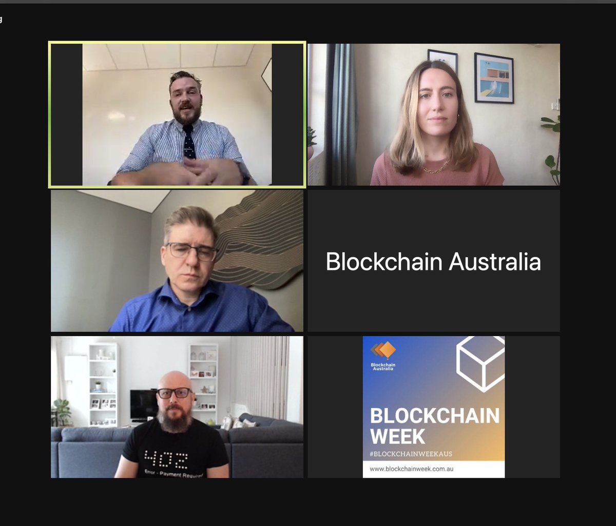 The only photos you get when things are virtual... awesome morning streaming with <a href="/renemichau/">René Michau</a> <a href="/agiledigital/">Agile Digital</a> <a href="/IPAustralia/">IP Australia</a> 

TLDR: trusted facts are the baseline for telling and financing premium Australian supply chain stories.

<a href="/GeoraPlatform/">Geora</a> 
#blockchainweekAUS