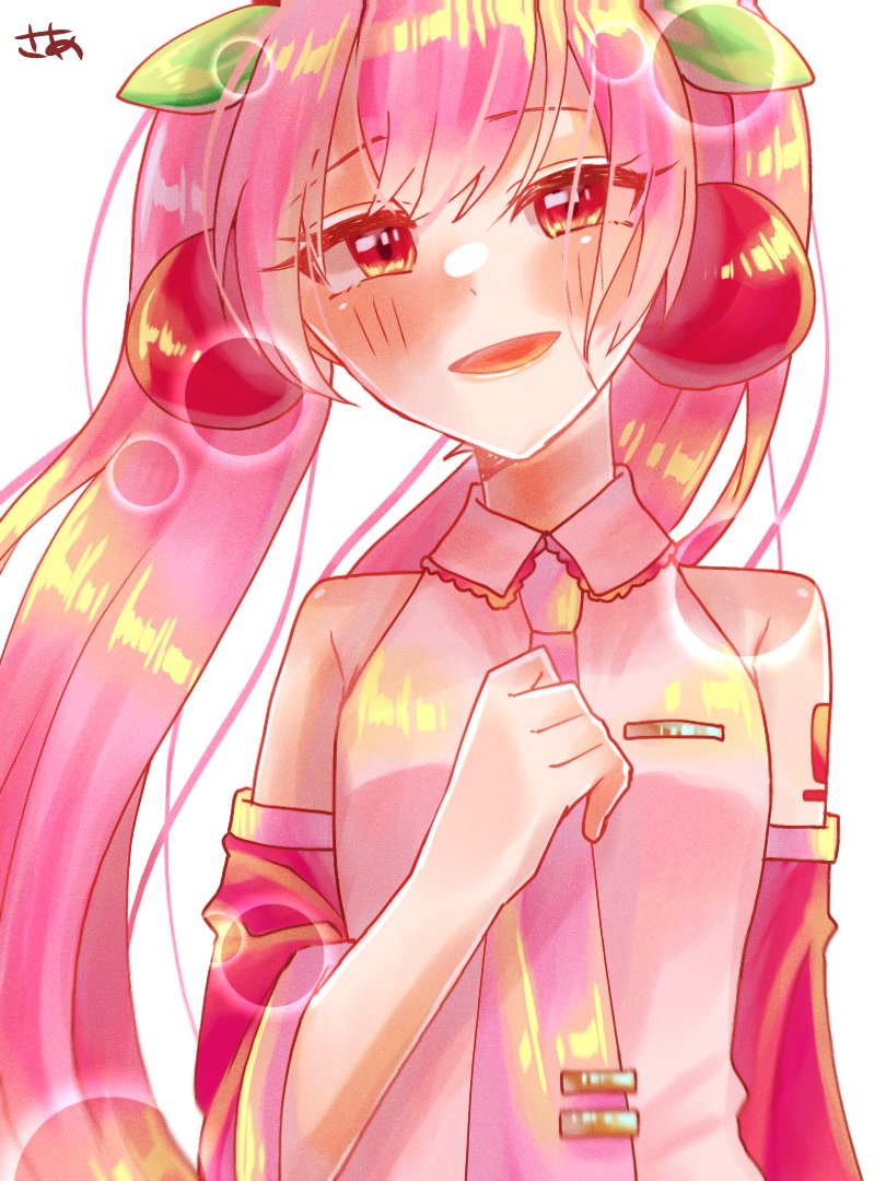 佐藤飴子さんの ほわほわっと優しい笑顔を向けてくれる桜ミクさん 温かみのある色合 Piapro ピアプロ のイラスト