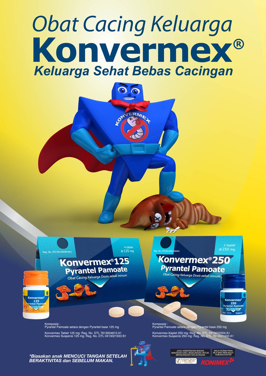 Bossmania..
Konvermex obat cacing Keluarga, Keluarga Sehat Bebas Cacingan.

Untuk tau info kesehatan lainnya bossmania bs ikuti / follow @panduanbunda