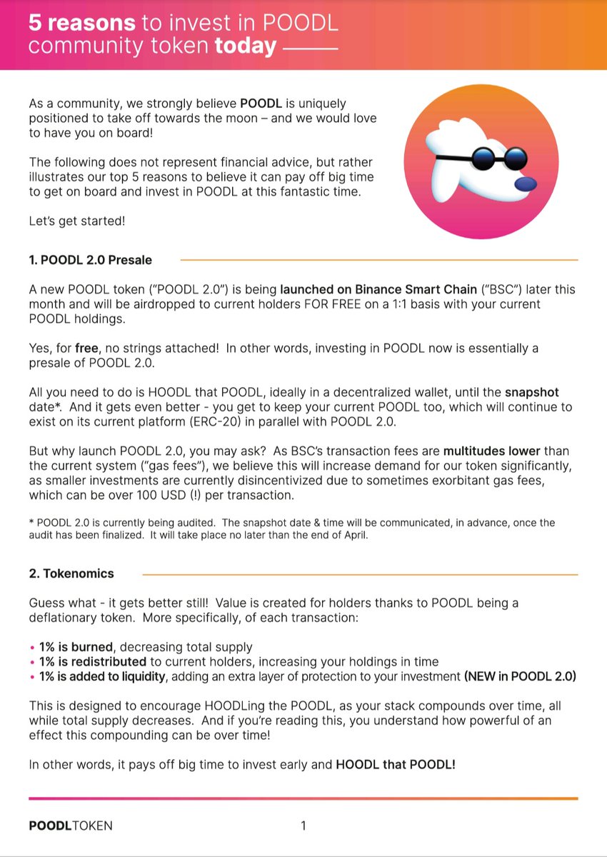 devseb_'s tweet image. Hi there @MariusBitcoin!

Did you know that buying @POODLETOKEN now is a also a presale for $POODL 2.0, which will launch on #BSC later this month?

Check out these 5 reasons to believe #POODL is our ticket to the #moon 🚀🚀🚀

$DOGE #DOGE #dogecoin #dropThatMixtapeAlaska #HOODL