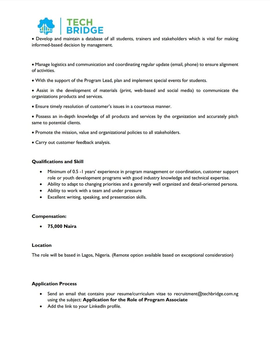 workanigeria's tweet photo. Program Associates position
Join our telegram channel for job updates https://t.co/j1JxqXwsYb
#workang https://t.co/iLG0V1QIhK