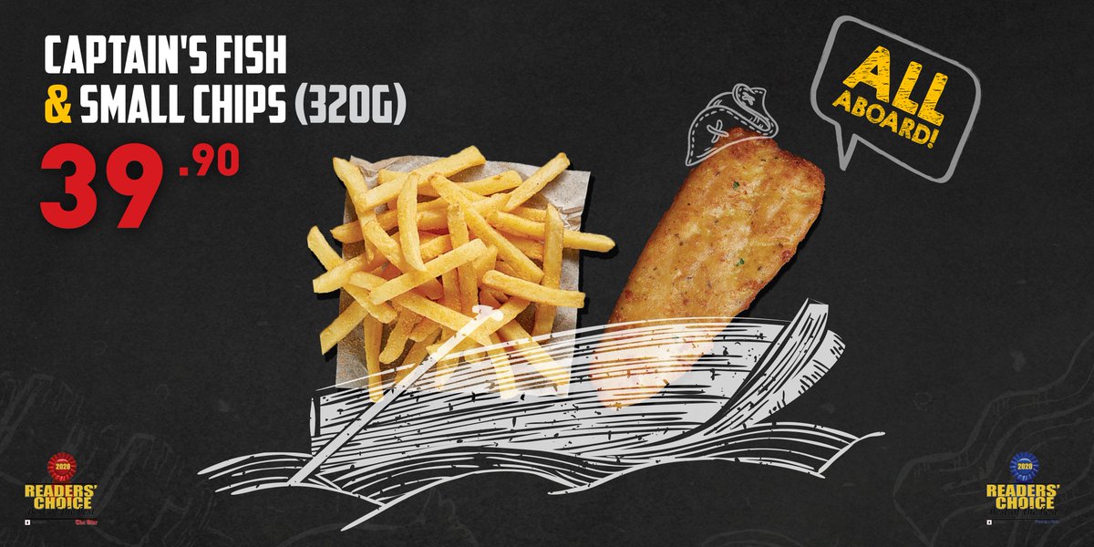 FishAndChip_Co's tweet photo. All aboard The Fish &amp; Chip Co express, 'cause food has never been tastier! Our Captain's Fish &amp; Small Chips is enough to keep you full all day! Visit your nearest The Fish &amp; Chip Co and grab this meal while it's hot!

#TheFishAndChipCo
#Sbwl 
#Issalot https://t.co/YXU8oR0C2h