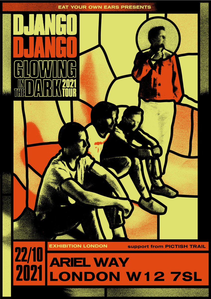 Thrilled to announce <a href="/thedjangos/">Django Django</a> bring their brilliant new album 

‘Glowing in the Dark’ 

to Exhibition <a href="/exhibition_LDN/">Exhibition London</a> on Friday 22 October 2021

With special guest <a href="/PictishTrail/">Pictish Trail</a> 

Limited Presale 🎫 on-sale now
ticketweb.uk/event/django-d…