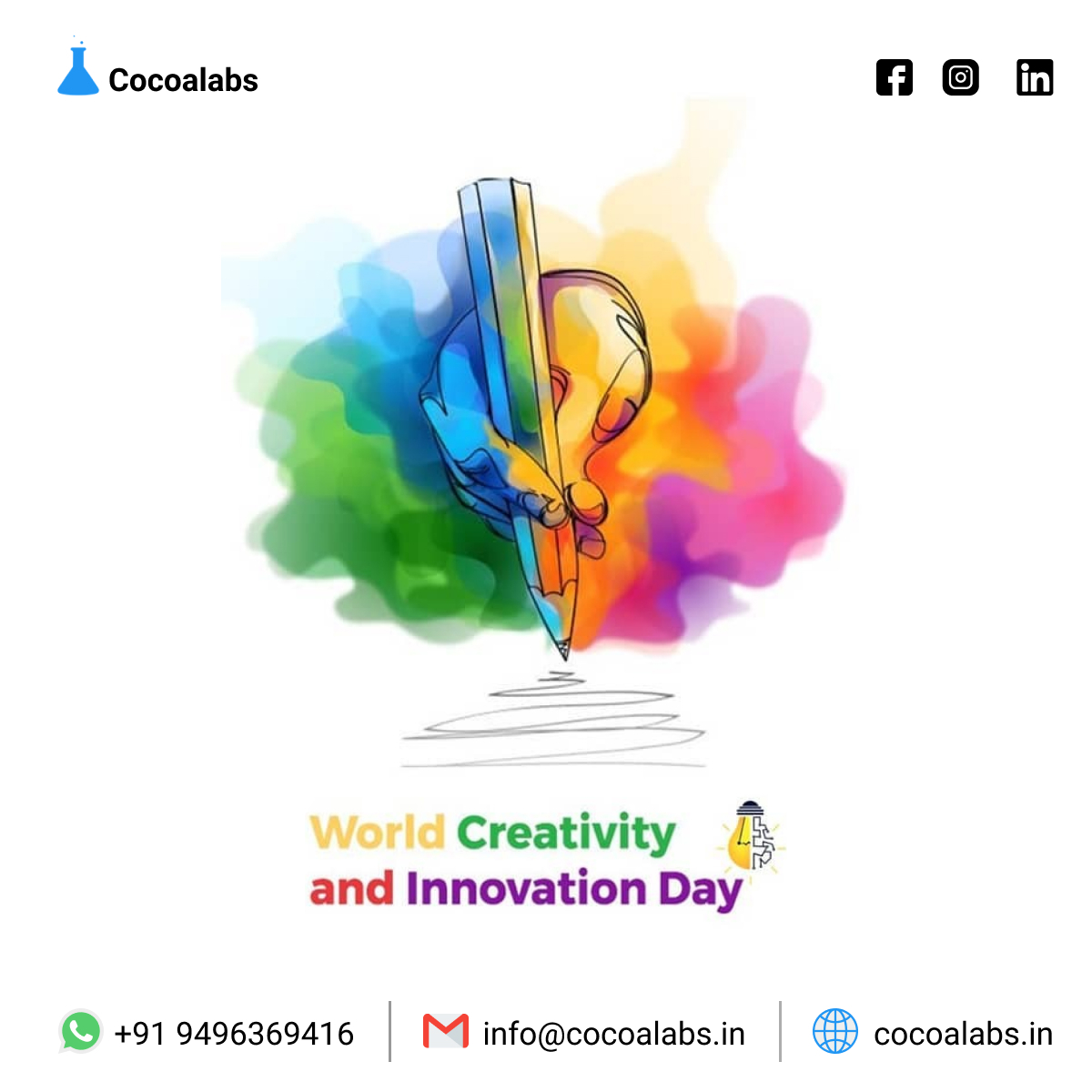 Cocoalabs India (@cocoalabsindiak) on Twitter photo Think left and think right and think low and think high. Oh, the things you can think up if only you try!
Contact Us
📞 : +91 9496 369 416
📧 : info@cocoalabs.in
.
.
.
#WorldCreativityandInnovationDay #cocoalabsindia Think left and think right and think low and think high. Oh, the things you can think up if only you try!
Contact Us
📞 : +91 9496 369 416
📧 : info@cocoalabs.in
.
.
.
#WorldCreativityandInnovationDay #cocoalabsindia