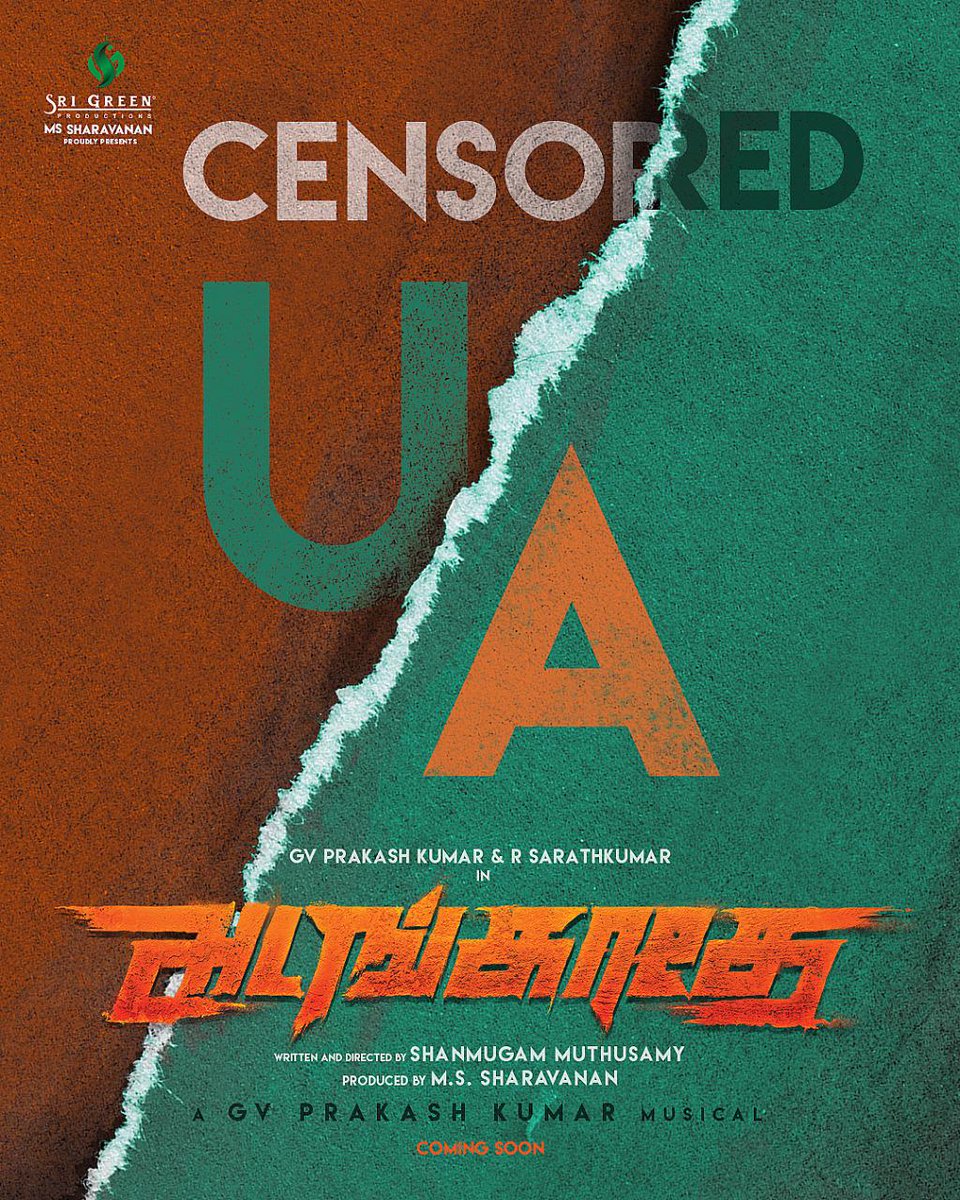 Nandhunivin2's tweet photo. Marana waiting na 🙌💥

All Set &amp; Cleared by #RevisingCommittee #UA for #Adangathey 

#Releasing In Theatres

@srigreen_pro @shan_dir 
@gvprakash @realsarathkumar @Surbhiactress @mandybedi @iYogiBabu @onlynikil #NM @gdinesh111 @MPGopi3 https://t.co/tF4e00RGTk