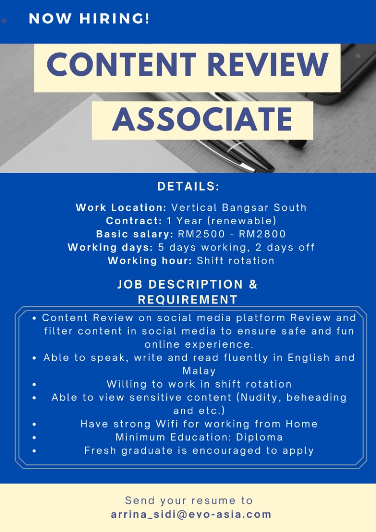 We are hiring for Batch 2 CRA-English Speaker. 

Working from Home until further notice.

<a href="/kerjakosongla/">Kerja Kosong La</a> <a href="/worknco/">Work&Co® #ResumeMurah</a> <a href="/twtkerjakosongg/">Twt Kerja Kosong MY🇲🇾❤️🇵🇸</a> <a href="/JobVacanciesMY/">JOB VACANCY M’sia</a> <a href="/Twt_MKHcareer/">MKH Job Career</a> <a href="/MauKerjaMY/">Maukerja</a> <a href="/infokerjaya/">info kerjaya</a> @twtkerjakosong