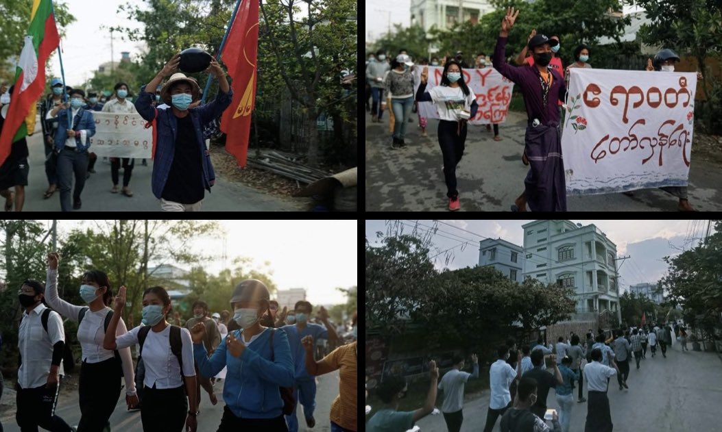 ms_monn's tweet photo. In #Mandalay, on the morning of April 21, protesters marched on the city streets in protest of the military dictatorship.
#ReleaseTheDetainees
#Apr21Coup
#WhatsHappeningInMyanmar https://t.co/H1ZOiuAgTf