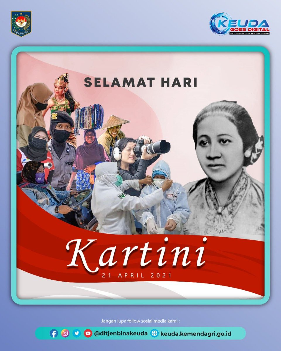 ditjenbinakeuda's tweet photo. Maju lah Kaum Wanita Indonesia tangguh, terus berjuang bersama membangun &amp; mengabdi bagi bangsa serta turut menjadi penggerak ekonomi dunia. 
Selamat Hari Kartini untuk seluruh Kartini masa kini.
#HariKartini2021
#infokeuda
#keudagoesdigital
#titokarnavian
#mochardian
#kemendagri https://t.co/zes39Sc7Ul