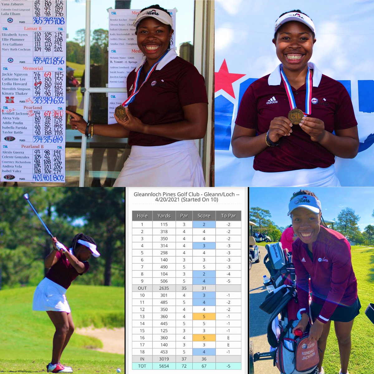 kendalljgolfer's tweet photo. GOING BACK TO STATE!!!!!!!! New personal BEST 🚨(-5) 67!!! Shot 74, 67 to place 3rd of 93 in the Region III-6A Girls Golf Tournament @HUBison_Golf @BlackGirlsGolf @MiaGradneyKHOU @KHOUSportsMatt @NateGriffFOX26 @TedDunnam @OilerGolf @Oilers2021 @PearlandHighSch @PearlandISD https://t.co/se6tDBk0Mp