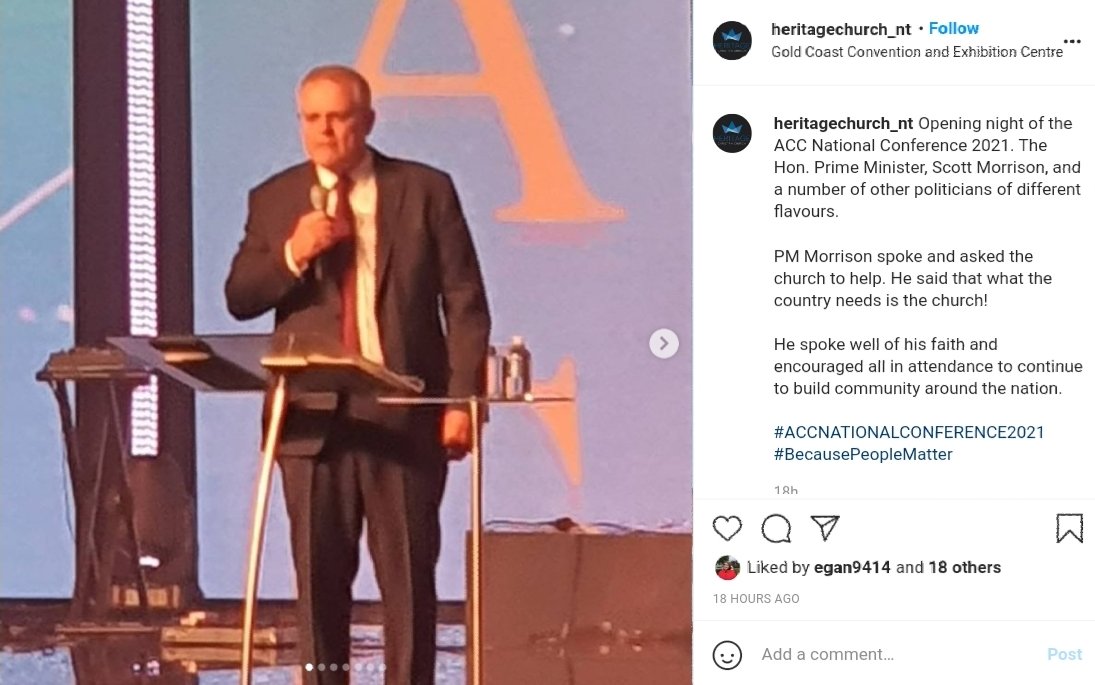 Morrison gives opening address at right-wing 'Christian' organisation conference on the Gold Coast. Was this reported? Why not, MSM? Did we pay for his travel? https://www.instagram.com/p/CN4bncoLoyR/ 