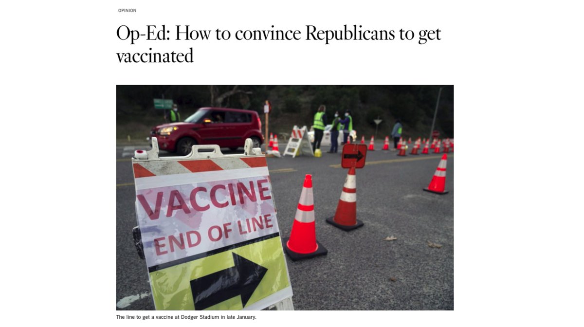 Republicans are the largest vaccine hesitant group in the US and their hesitancy is not declining. What can we do about it?In this new piece in the  @LAtimes, I &  @jayvanbavel discuss strategies and some of the relevant behavioral science in this space https://www.latimes.com/opinion/story/2021-04-20/vaccine-hesitancy-covid-republicans-political-polarization