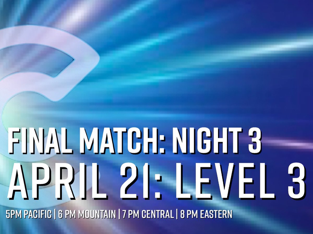 cheermatch's tweet photo. Up next:

FINAL MATCH: Night 3 - Level 3
Wednesday, April 21
5pm PT/ 6pm MT/ 7pm CT/ 8pm ET

Details: https://t.co/Vn0ovI3aYP https://t.co/iKEp2H3xFy