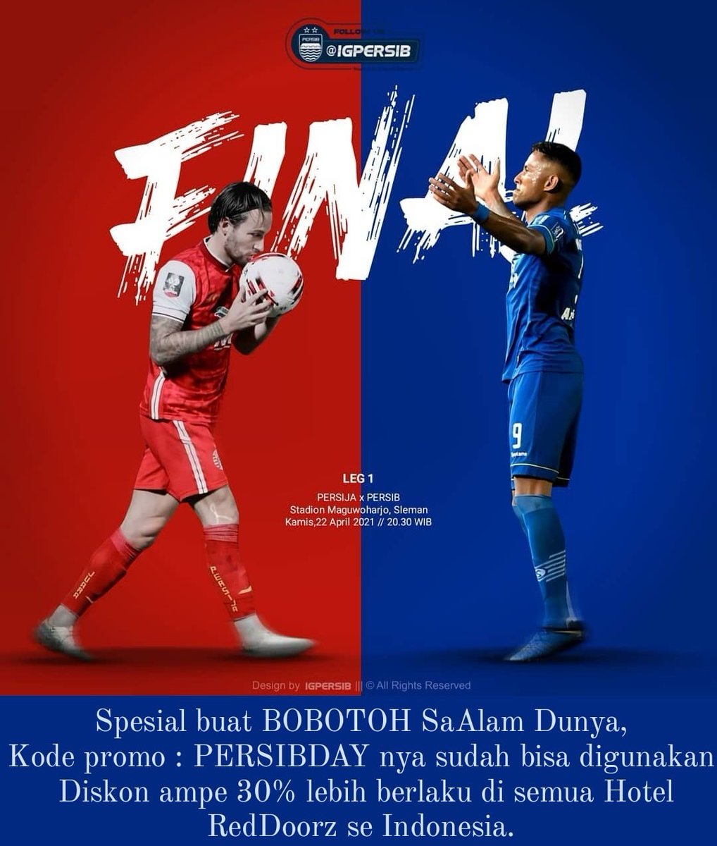 Spesial buat BOBOTOH SaAlam Dunya, 
Kode promo : PERSIBDAY nya sudah bisa digunakan,
Diskon ampe 30% lebih berlaku di semua Hotel RedDoorz se Indonesia. 

#PERSIB #PERSIBBANDUNG #MAUNGBANDUNG #PERSIBDAY #PIALAMENPORA #AYOMAINLAGI #DUKUNGDARIRUMAH #VIKING #BOMBER #HOLIGAN #CASUAL