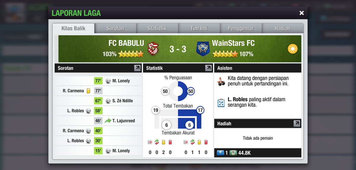 fcbabulu's tweet photo. Day 19 
hasil seri 3-3 melawan @wainstars dalam lanjutan #Liga2TopEleven #LTEI 
Tensi panas dari awal laga meski panitia sudah mengingatkan jangan rusuh. para suporter tidak bisa menahan emosi ketika M.Lonely membobol gawang babulu di menit 77' pertandingan pun berakhir imbang https://t.co/fuwKIcqyD8