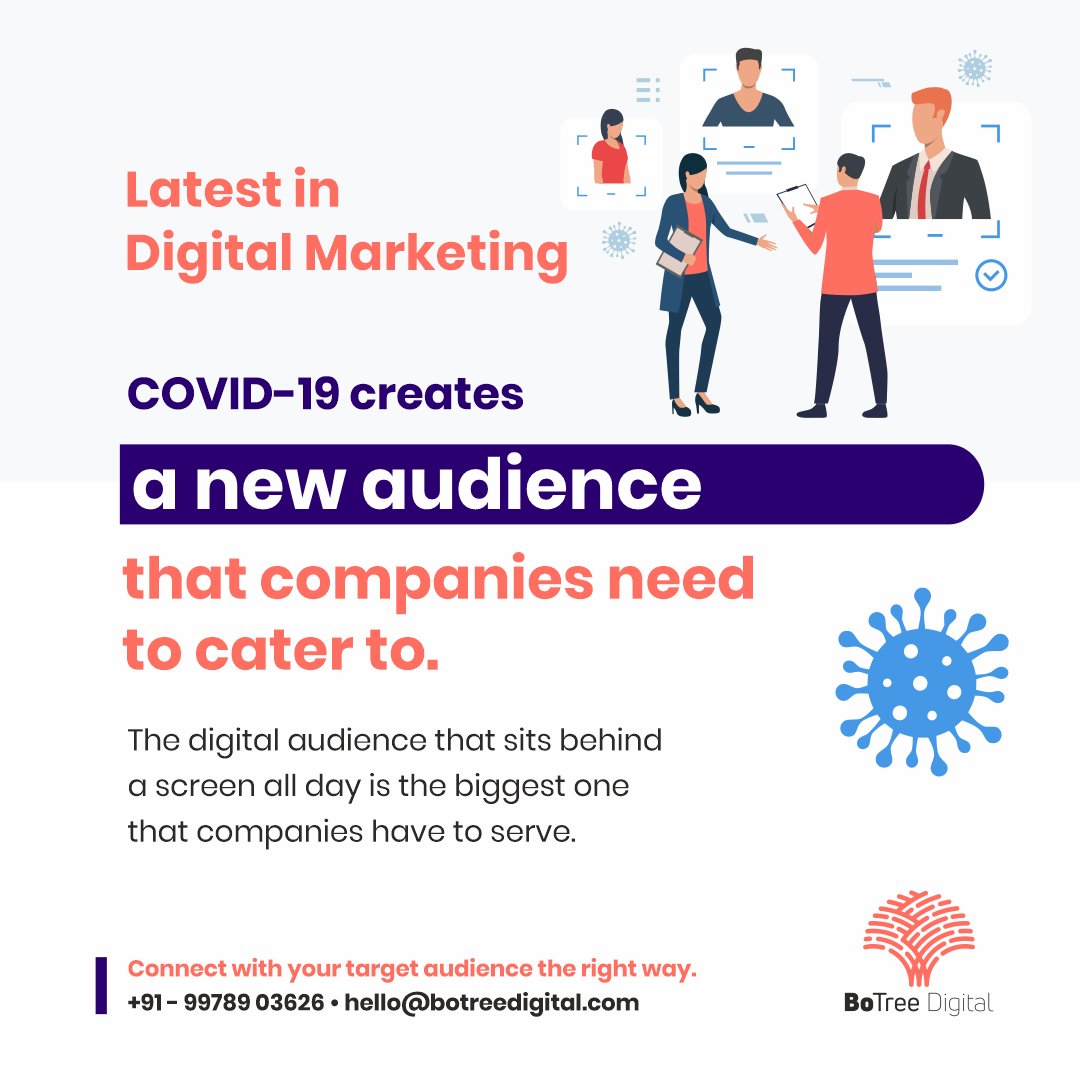 BoTreeDigital's tweet photo. #COVID has changed the game for #digitalmarketing. Now #marketers need to target an audience that doesn't leave their houses. We provide complete #target #audience marketing. Connect on hello@botreedigital.com.

#latestnews #digitalmarketer #industryinsights https://t.co/jai8nQC4sT