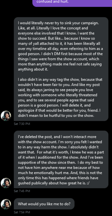 Meanwhile, JV replied. From MY OWN PERSPECTIVE I felt that I was still being made to feel guilty for casting Chad over half a year ago when I had just just said I did not know the situation.