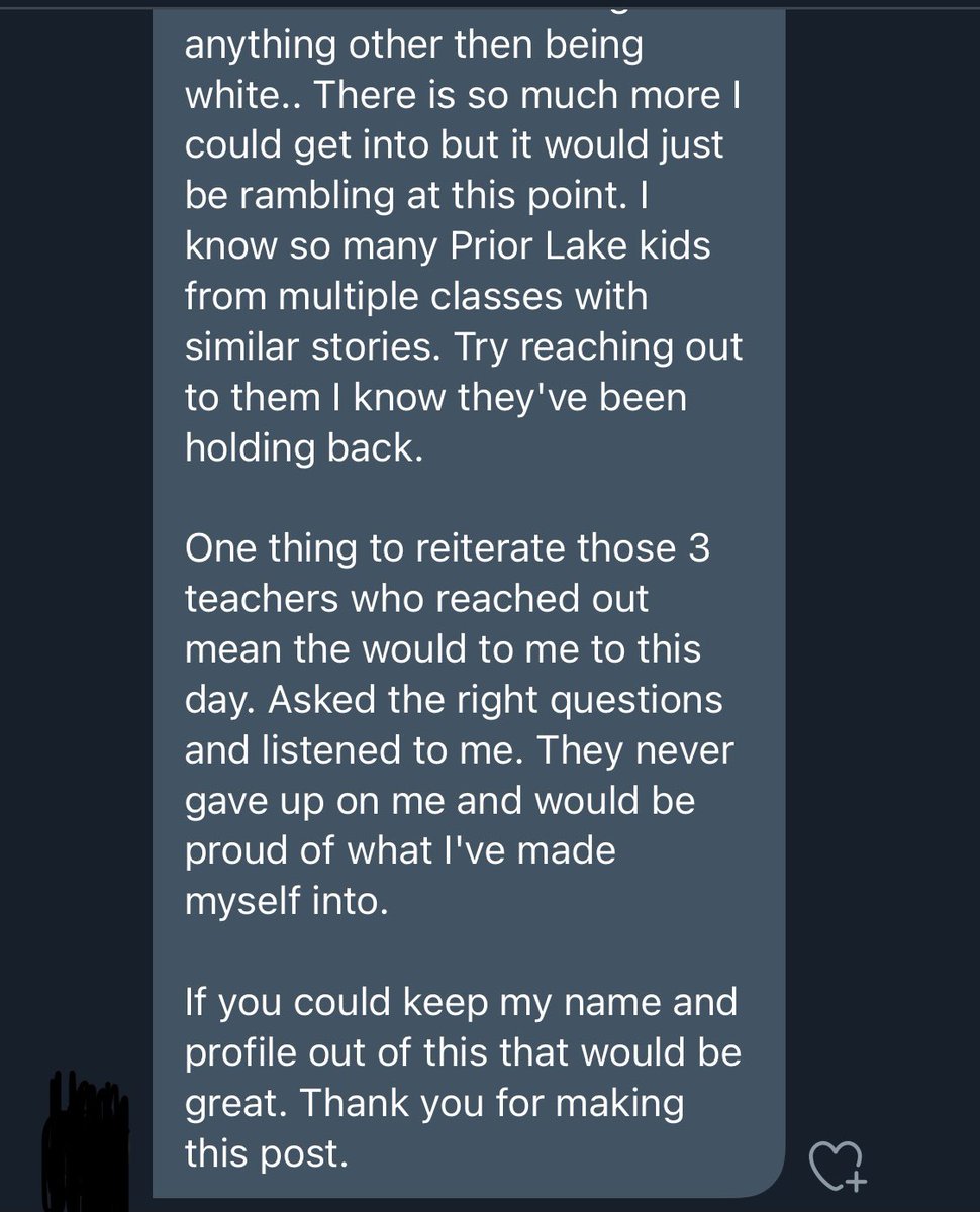 received permission from a former student (they requested to remain anonymous) to share their story regarding racism and wealth disparity at PL