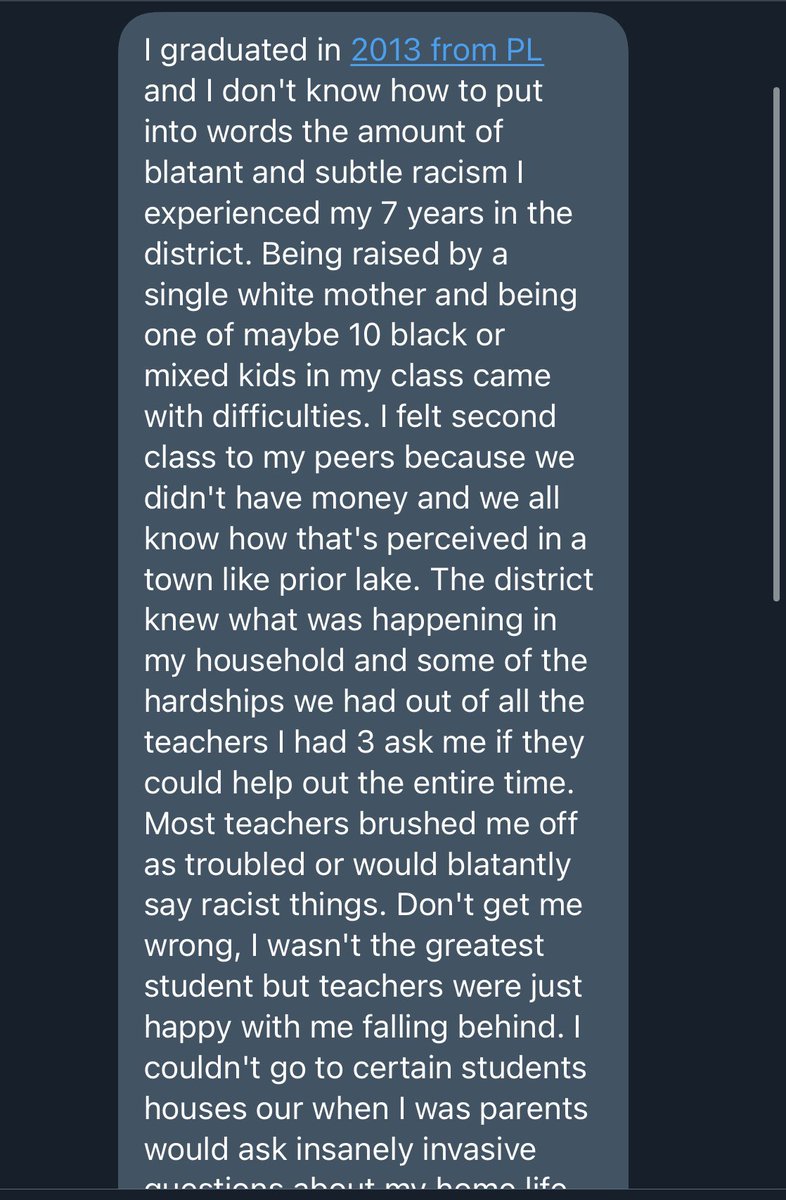 received permission from a former student (they requested to remain anonymous) to share their story regarding racism and wealth disparity at PL