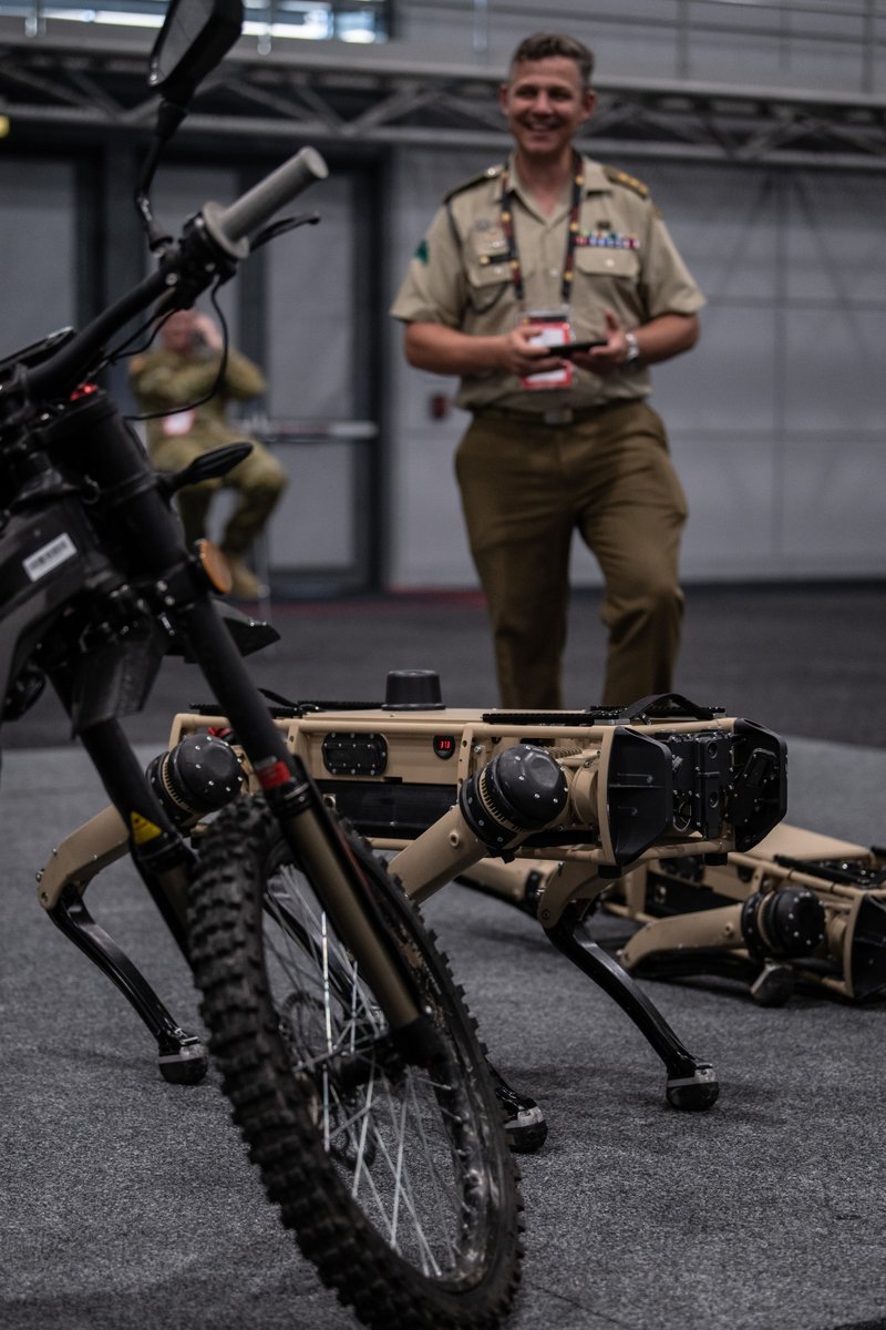 AustralianArmy's tweet photo. #OurPeople from #AusArmy’s Land Capability Division experimented with electric vehicles at today’s ARX 2021 exhibition at the Brisbane Convention Centre. It was an excellent opportunity to investigate alternative energy benefits to be #FutureReady #ArmyRobotics https://t.co/p4nvt3Bj5F