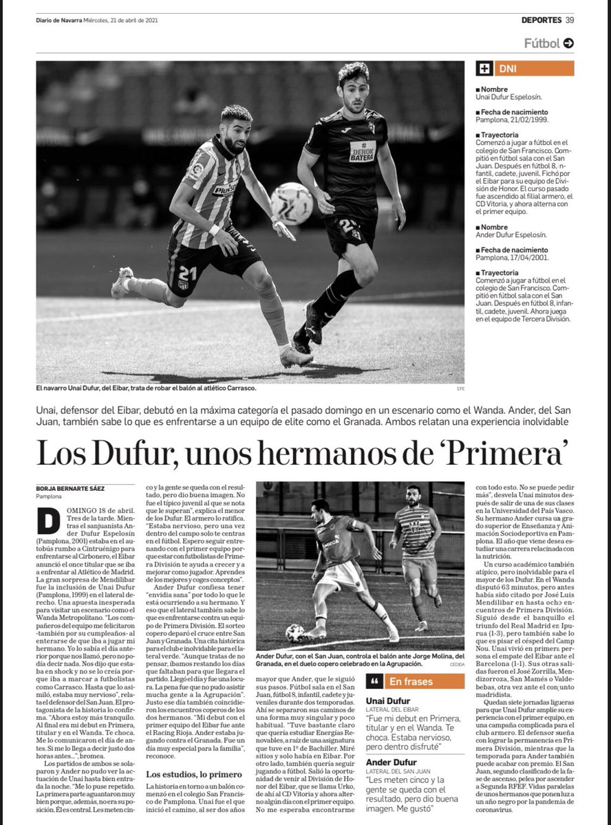 Que alegría e ilusión ver estas cosas en la prensa. Hermanos y jugadorazos 😍😍 
<a href="/udufur99/">UNAI DUFUR 🚐</a> Ander Dufur!
#Orgullo #Cantera #ADN #SanJuan #Donibane
