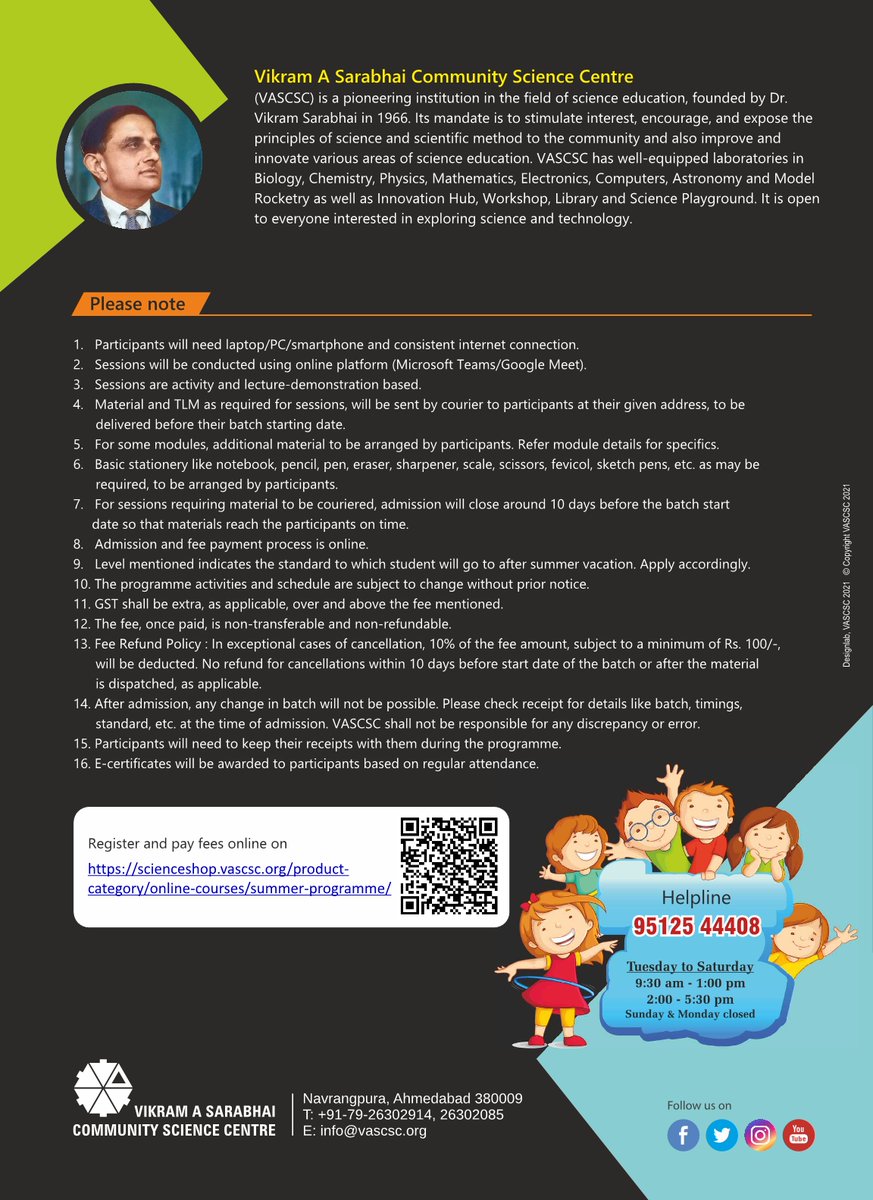 #1/2
VASCSC launches SUMMER PROGRAMME 2021! Enjoy fun-filled activities from safety of home! Material for hands-on sessions sent to participants through courier, delivered beforehand. Online yet interactive sessions.
Register on 
scienceshop.vascsc.org/productcategor…