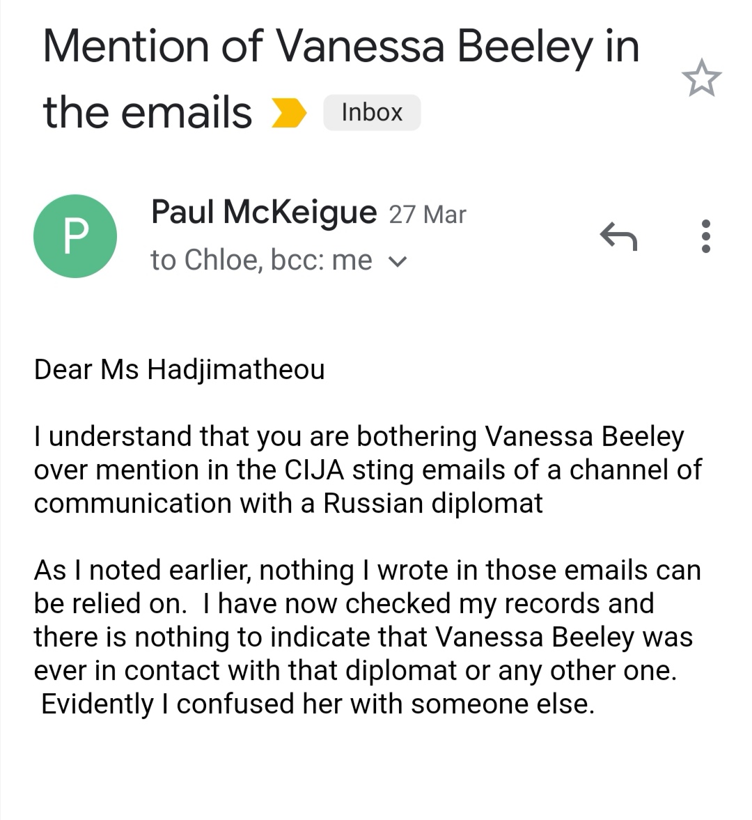 3. This claim was repeated by  @chloehadj in a  @BBC front page article & in Mayday audio episode. CH claimed I had not responded to claim. This is a lie. CH never contacted me to verify claim. See emails below dated back in March 2021.McKeigue also emailed CH to retract claim.