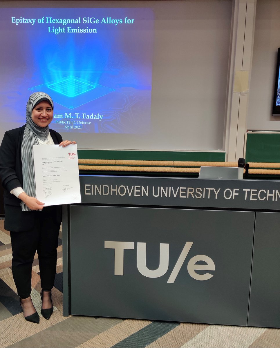 Last Friday Elham Fadaly defended her PhD thesis entitled "Epitaxy of Hexagonal SiGe Alloys for Light Emission" with Cum Laude! Congratulations!

If you are curious to see the defense, you can find it on the following link:
youtu.be/BpwNFFzv1sM